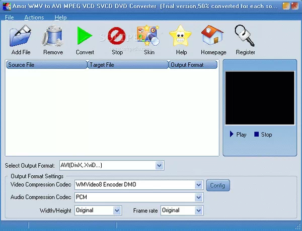 Amor WMV to AVI MPEG VCD DVD Converter Crack & Serial Key