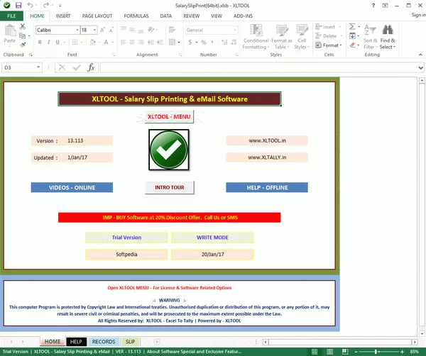 XLTOOL - Salary Slip Printing & eMail Software Activation Code Full Version